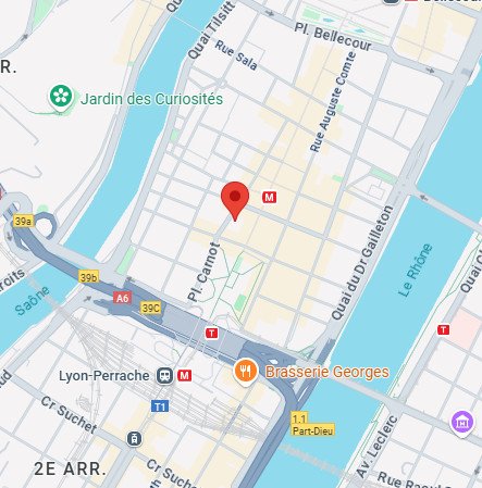 Localisation de Beyond Cycling Studio à Lyon, près de la place Carnot et de la gare Perrache, visible sur Google Maps.